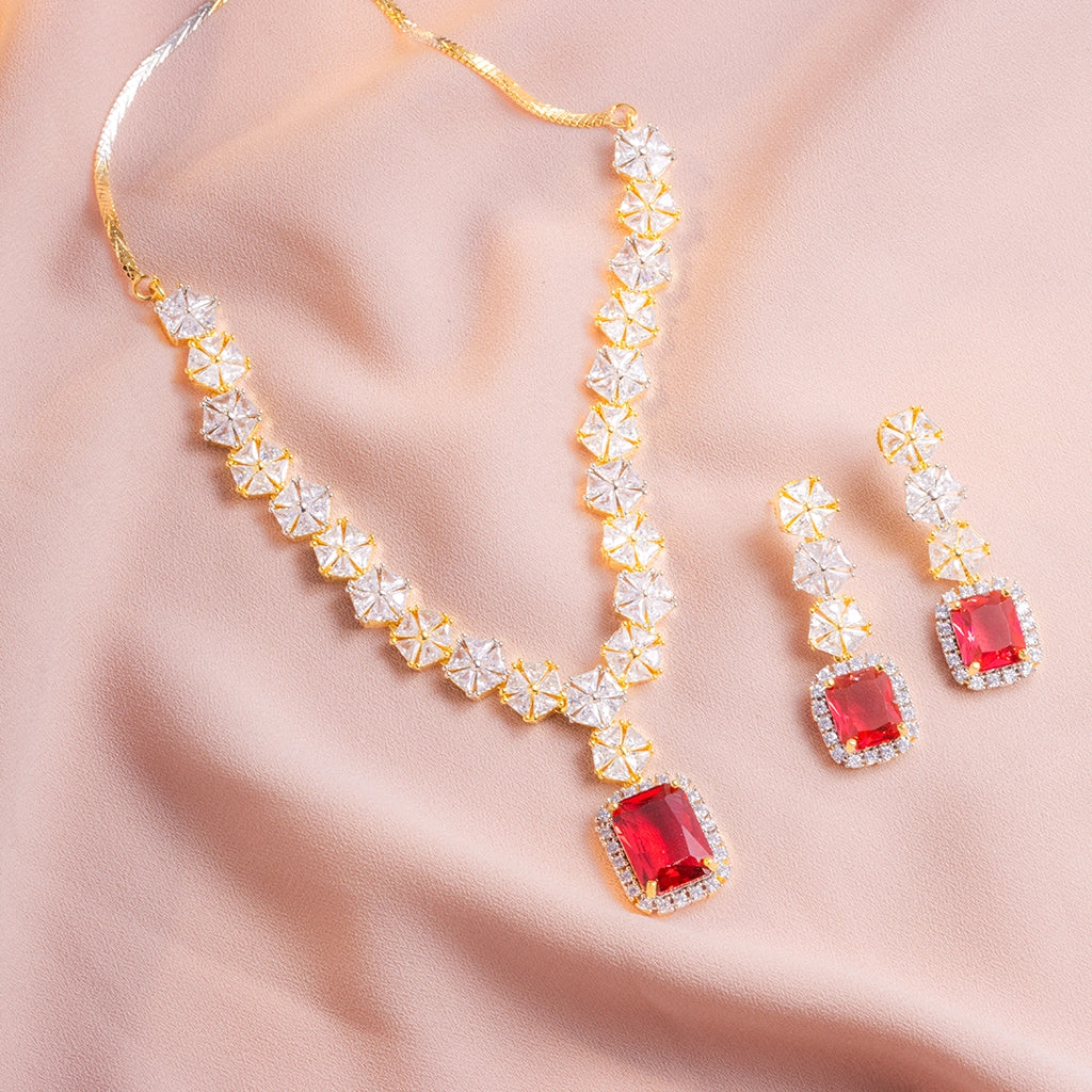 Ruby Crystal Pendant Set