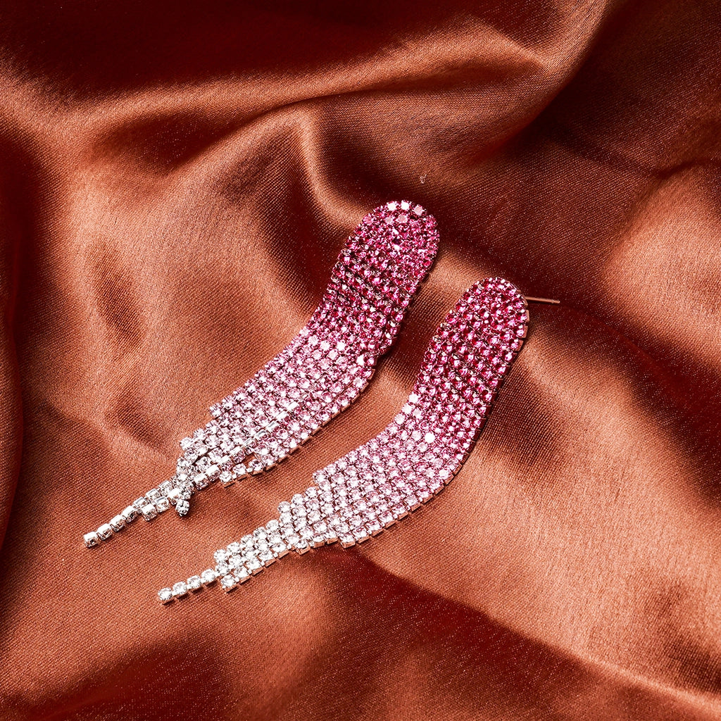 Crystal Halo Fringe Earrings Pink