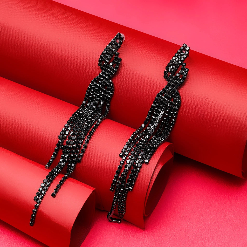 Midnight Crystal Fringe Drop Earrings