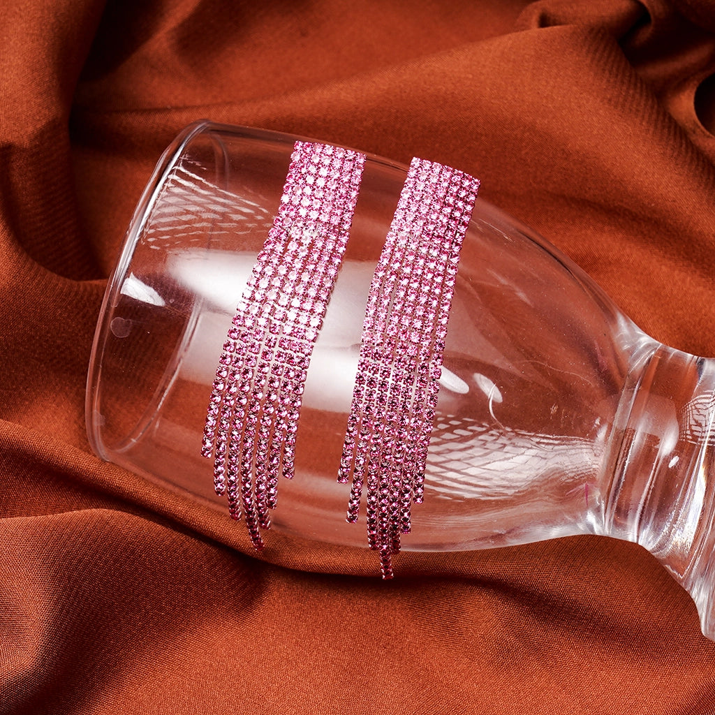 Pink Cascade Crystal Tassel Earrings