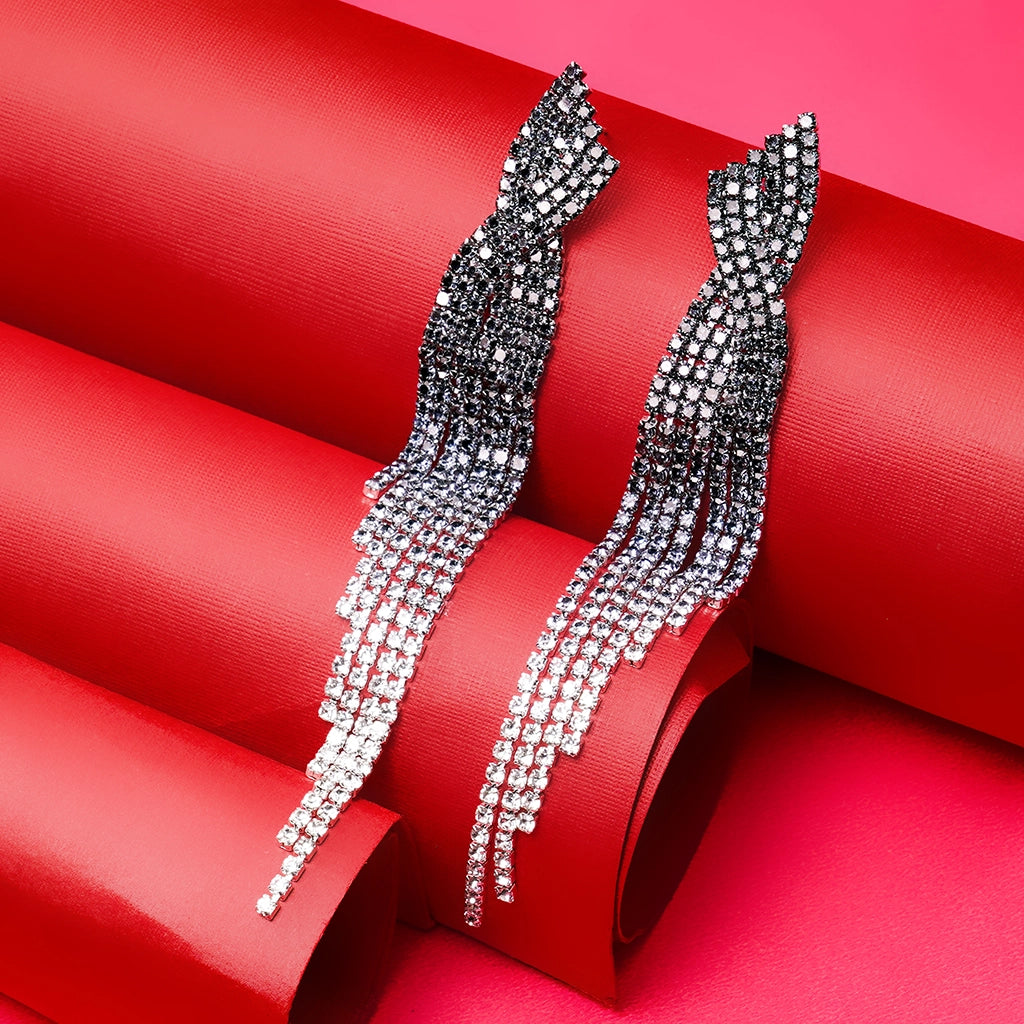 Midnight Twist Crystal Tassel Earrings