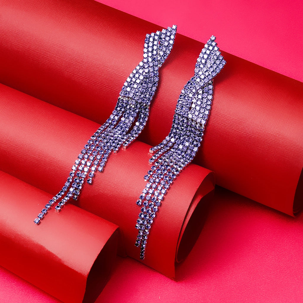 Purple Twist Crystal Tassel Earrings