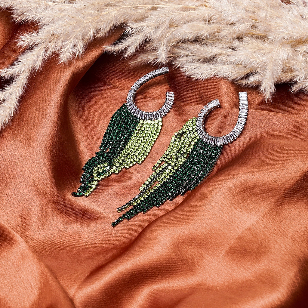 Verdant Cascade Crystal Fringe Earrings