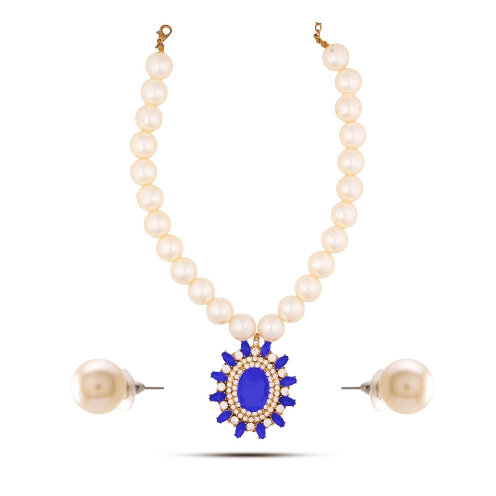 Celestia Blue Pearl Necklace Set