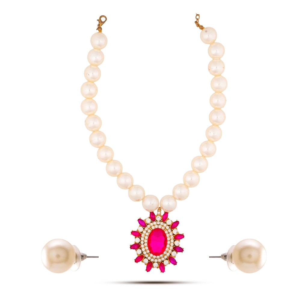 Celestia Pink Pearl Necklace Set