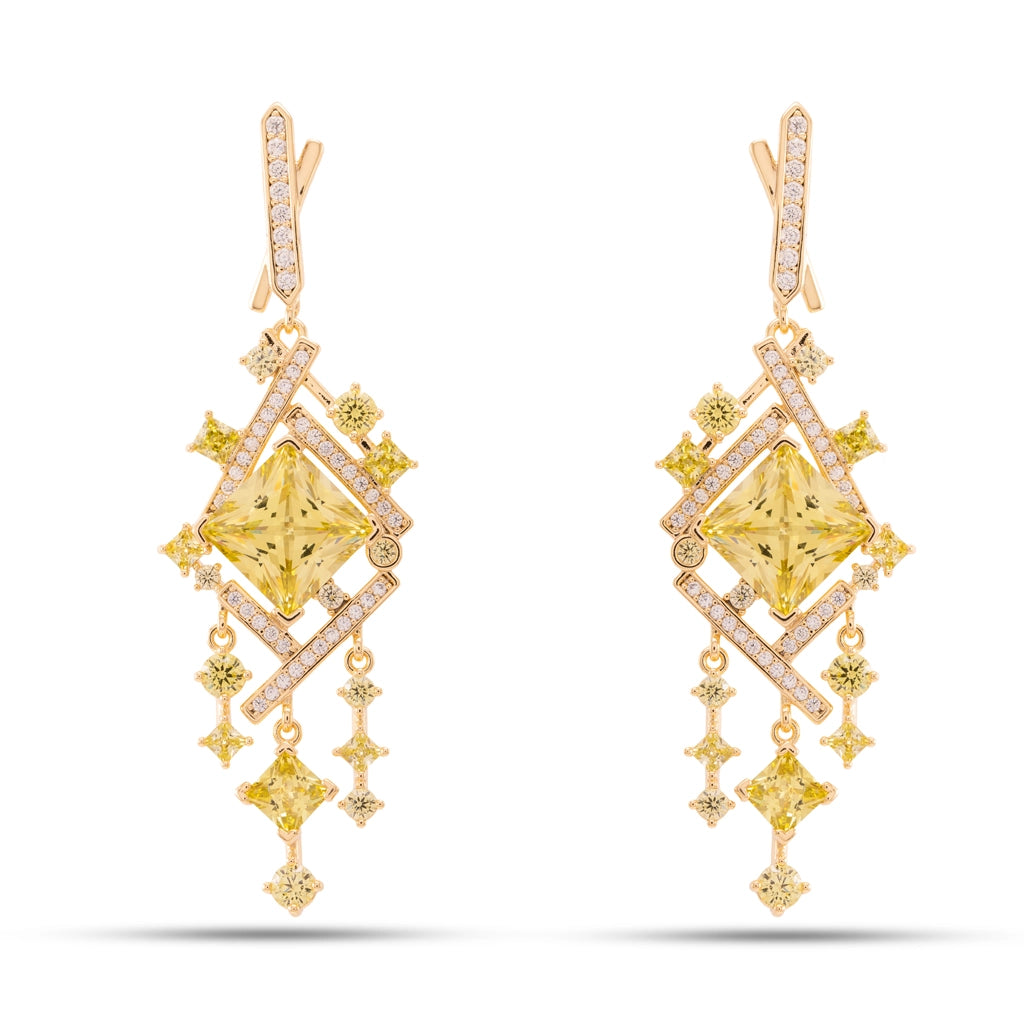 Citrine Luxe Geometric Crystal Earrings