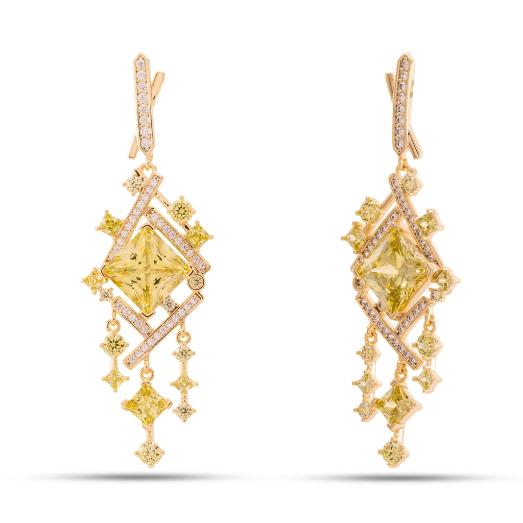Citrine Luxe Geometric Crystal Earrings