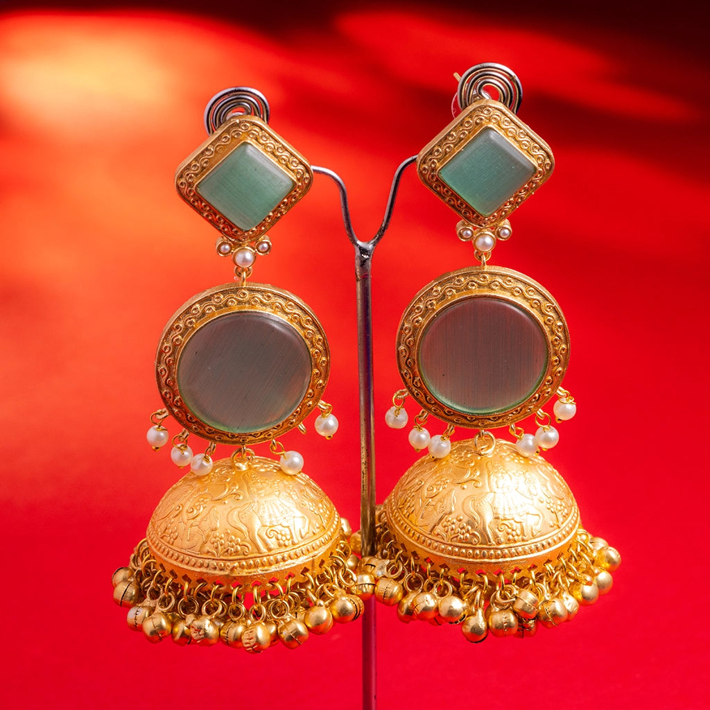 Blush Halo Jhumkas Green