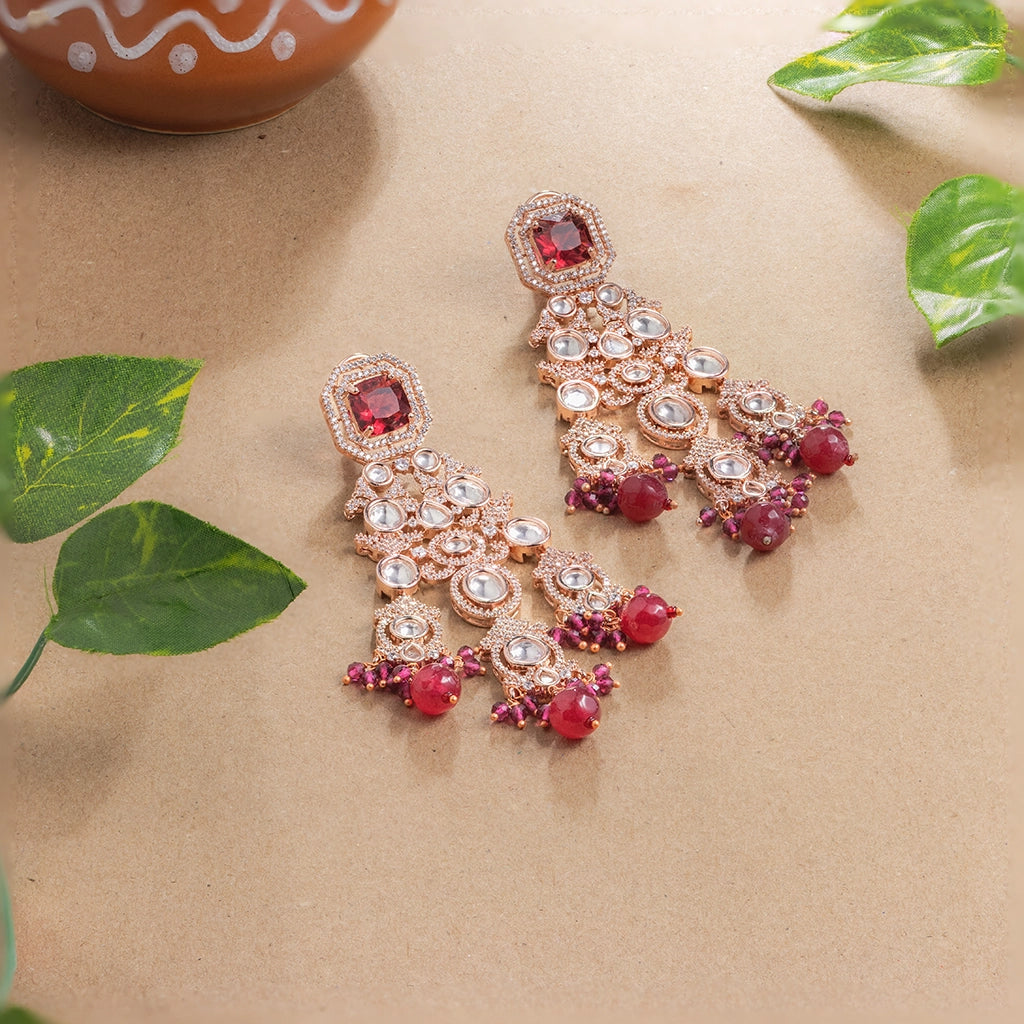 Rose Gold Ruby Bloom Danglers