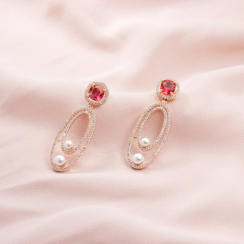 Rose Pearl Halo Danglers