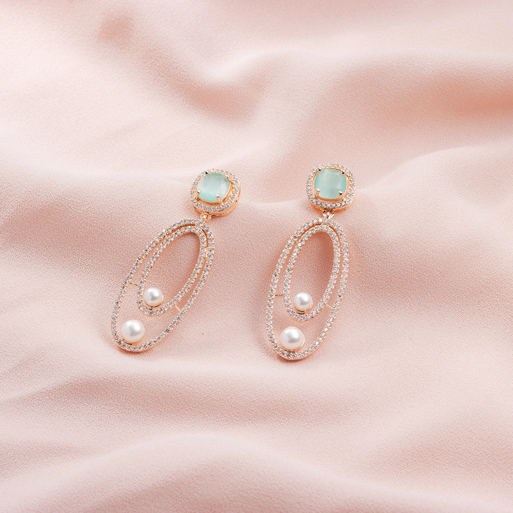 Emerald Pearl Halo Danglers