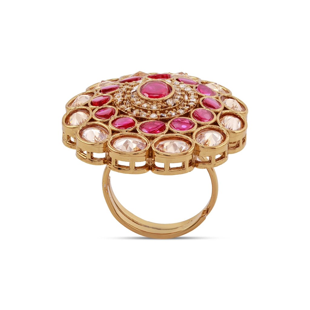 Regal Navratna Bloom Pink Ring