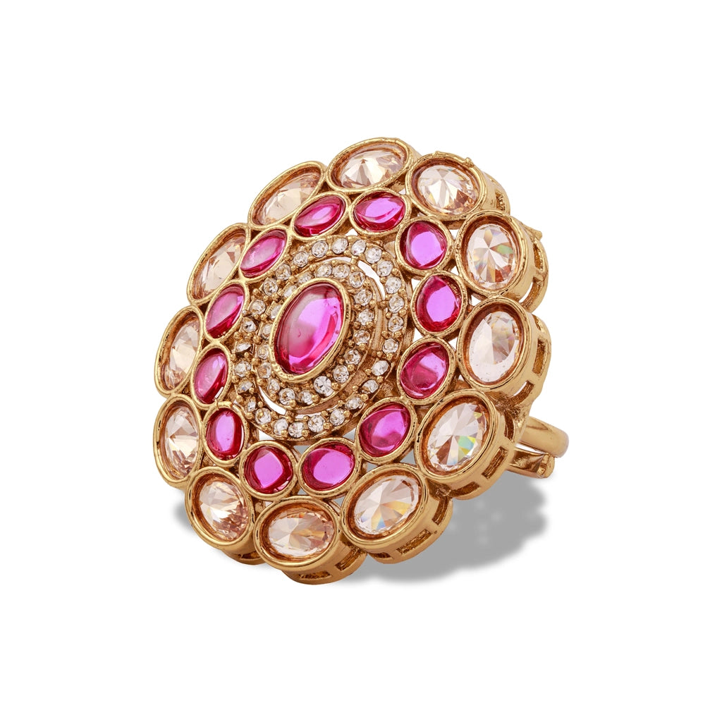 Regal Navratna Bloom Pink Ring