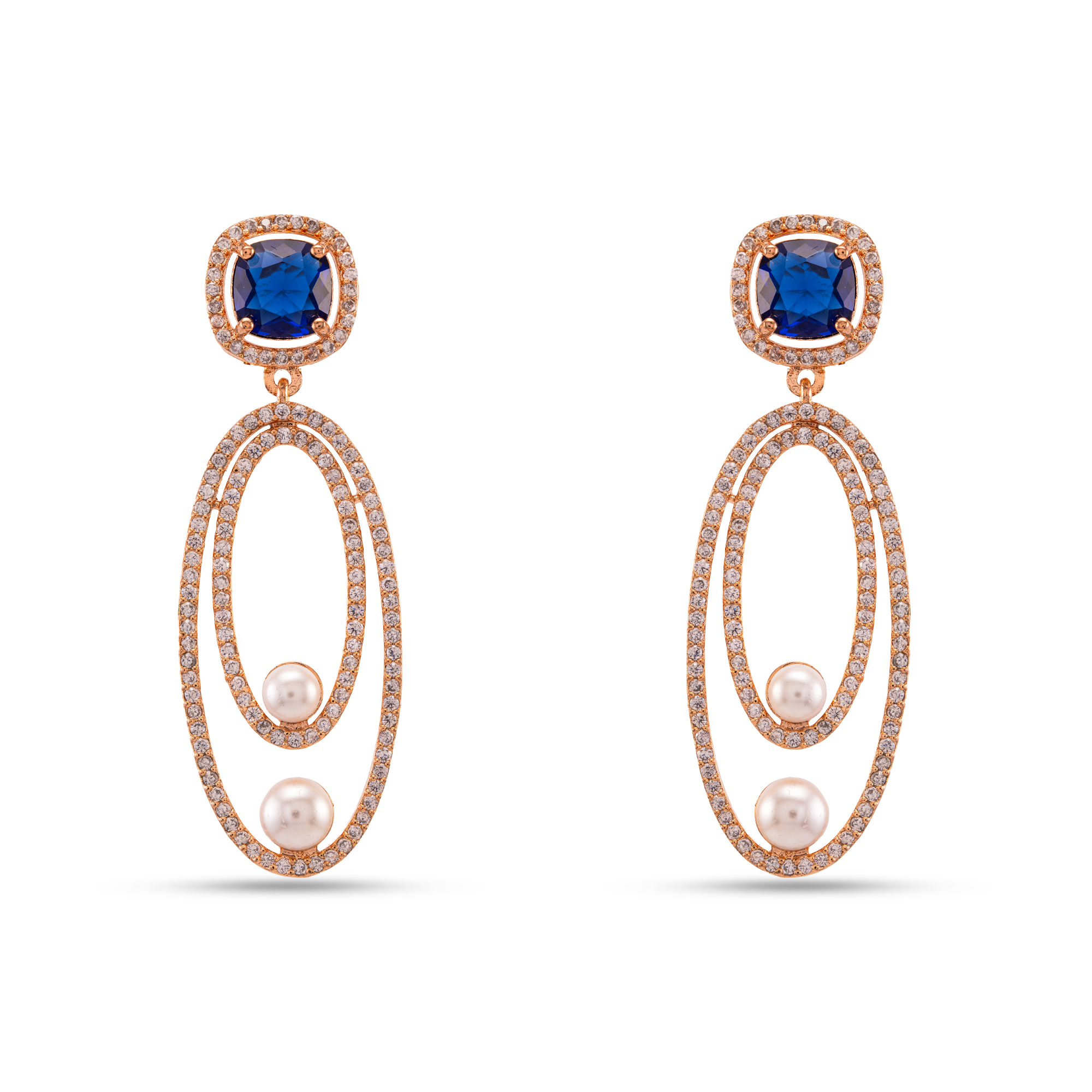 Pearl & Diamond Oval Drop Earrings