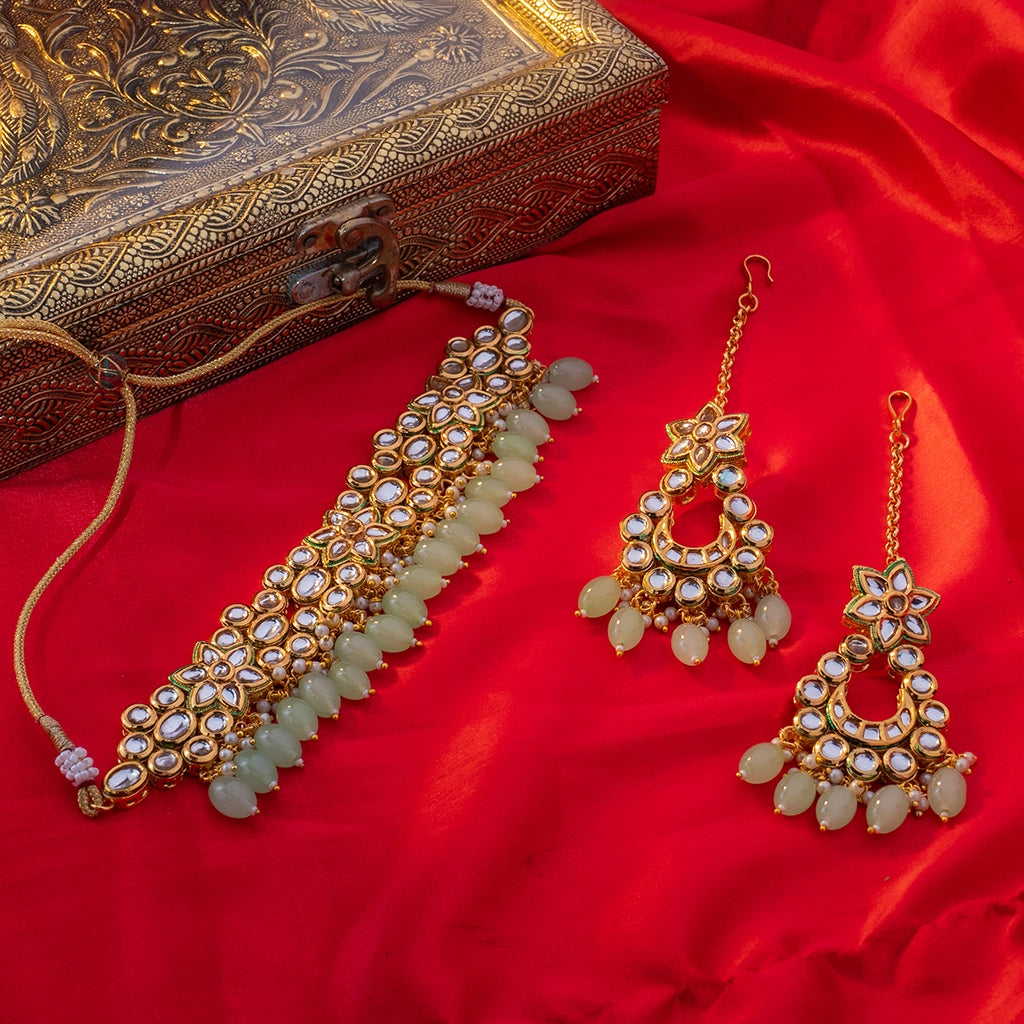 Aarohi Chain Danglers Green