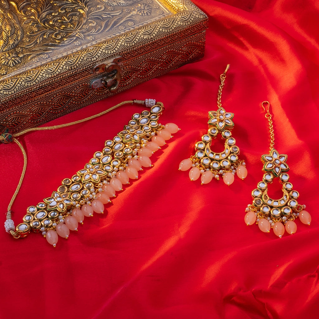 Aarohi Peach Chain Danglers