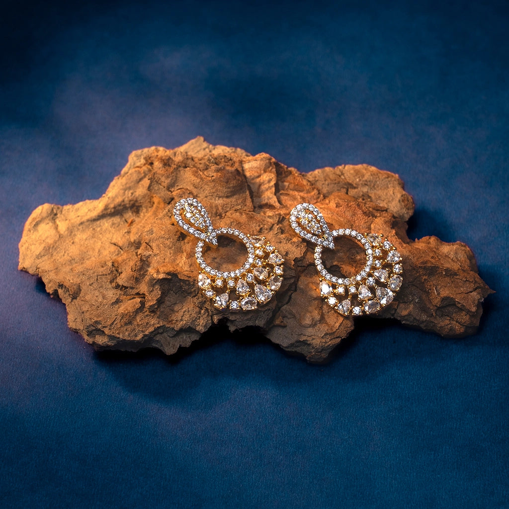 Diamond & Gold-Plated Dangle Earrings.