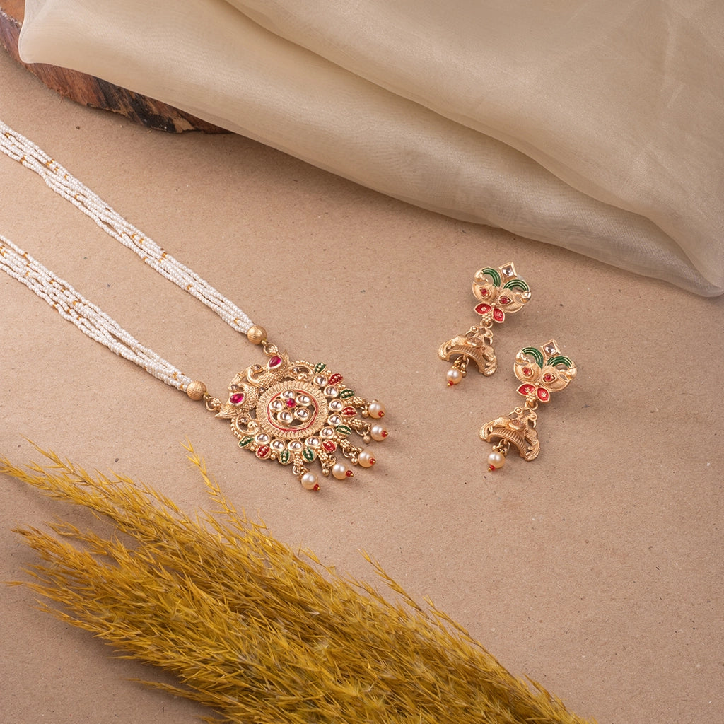 Pearl & Multi-Colored Stone Necklace and Earring Set
