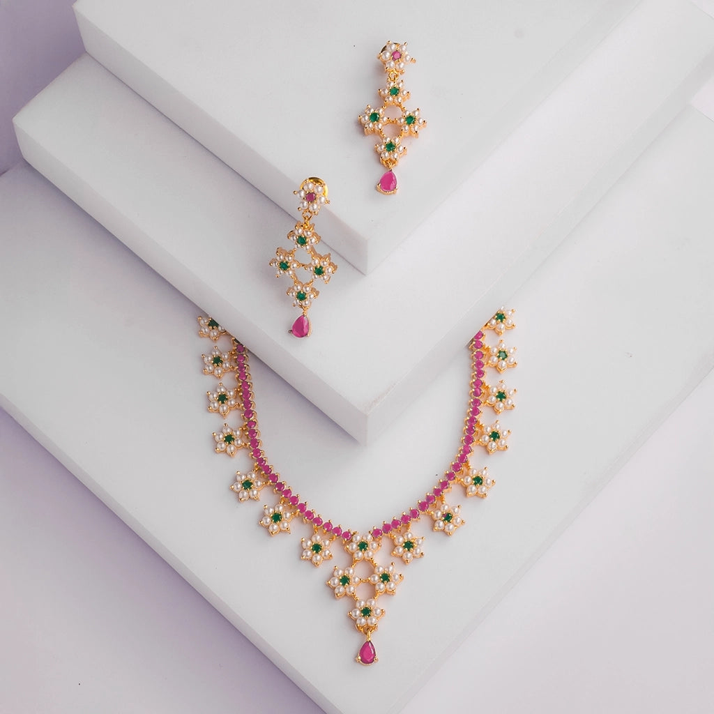 Ruby Vanya Floral Necklace Set