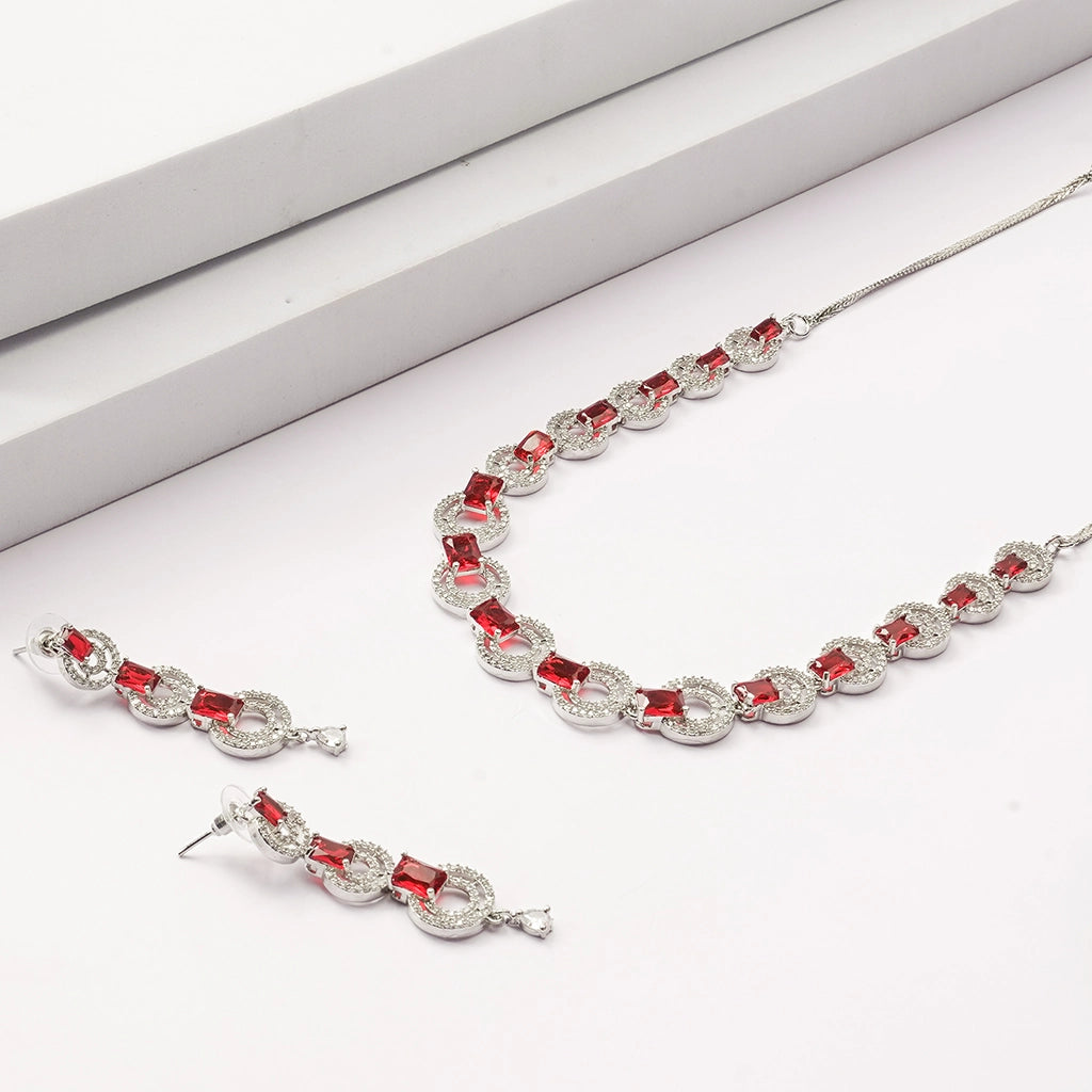 Blush Red Crystal Necklace Set