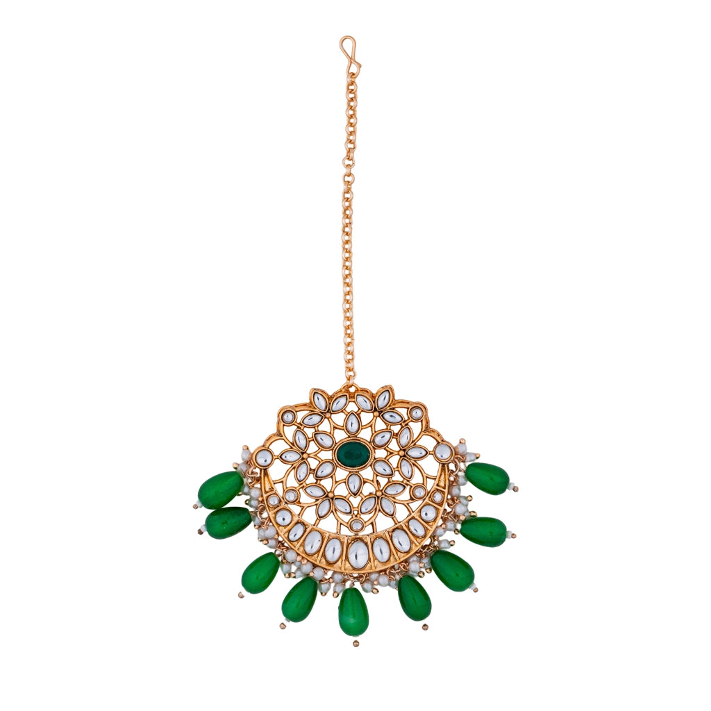 Kundan Pearl Necklace Set Emerald Green