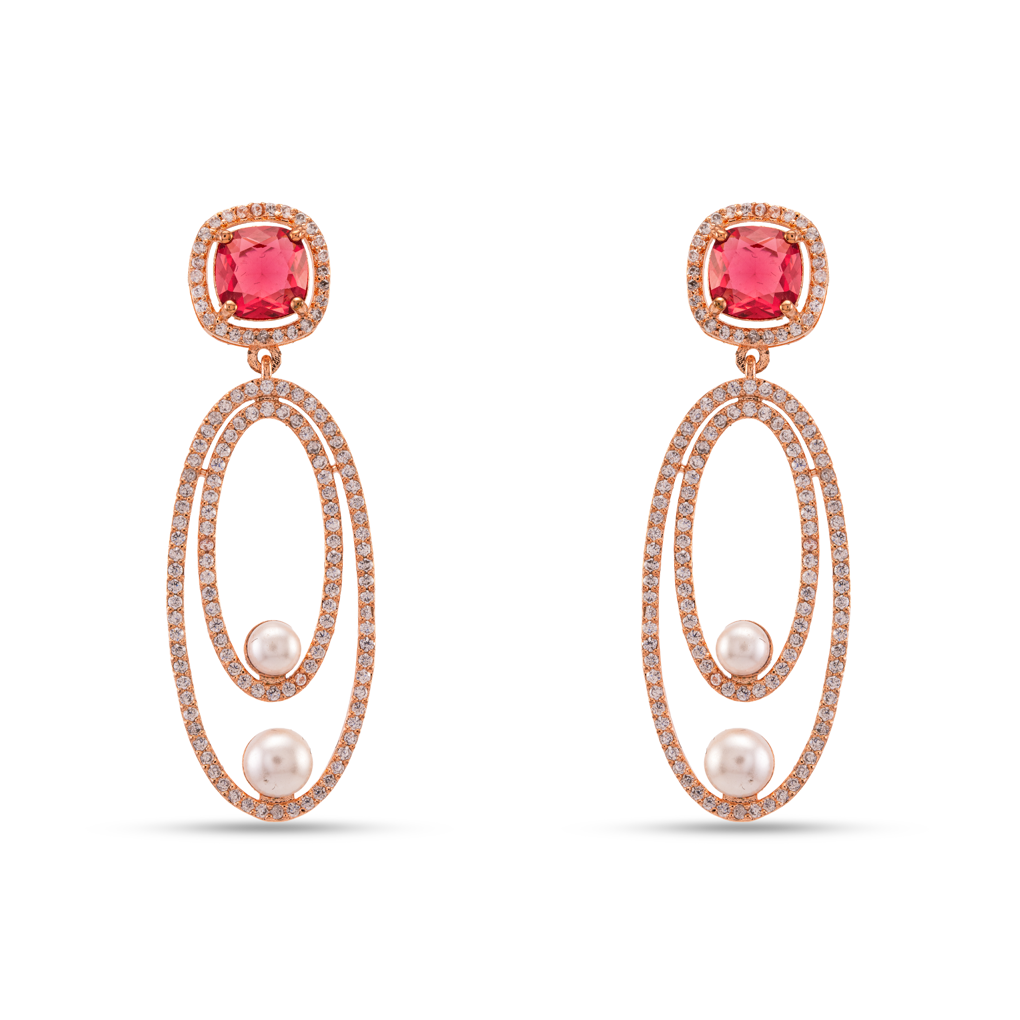 Pearl & Diamond Oval Drop Earrings