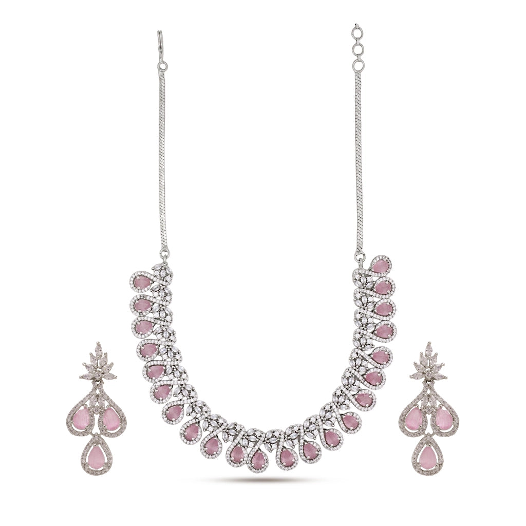 Blush Crystal Teardrop Necklace Set