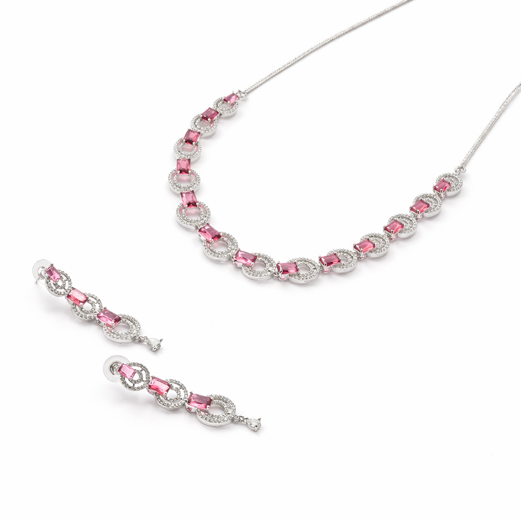 Blush Halo Crystal Necklace Set