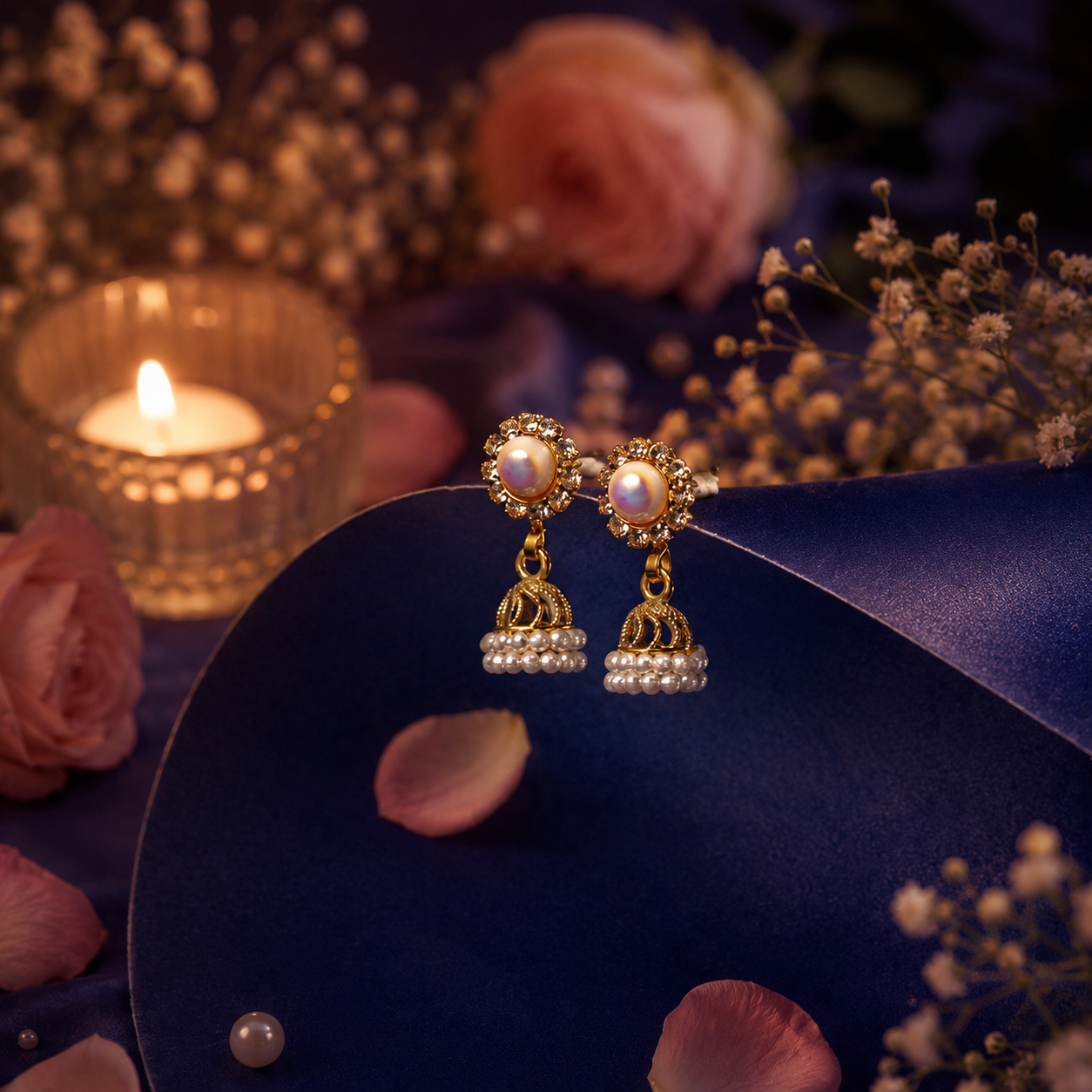 Luna Crystal Pearl Jhumkas