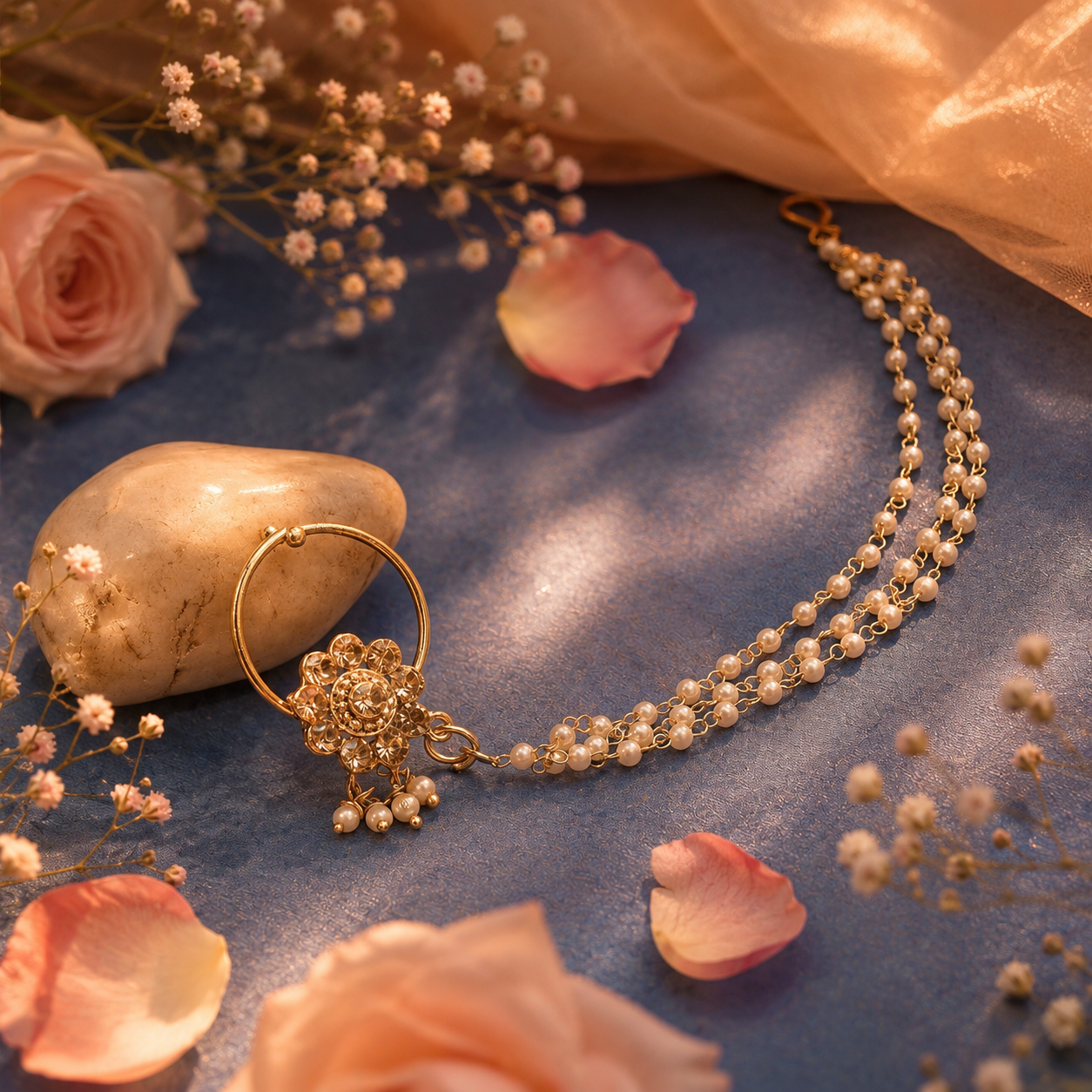 Pearl Radiance Floral Hoop Nath Chain