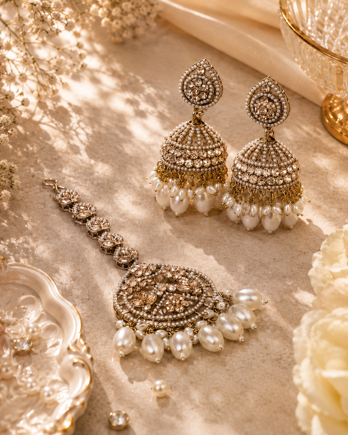 Pearl Prism Jhumka & Maangtika Set