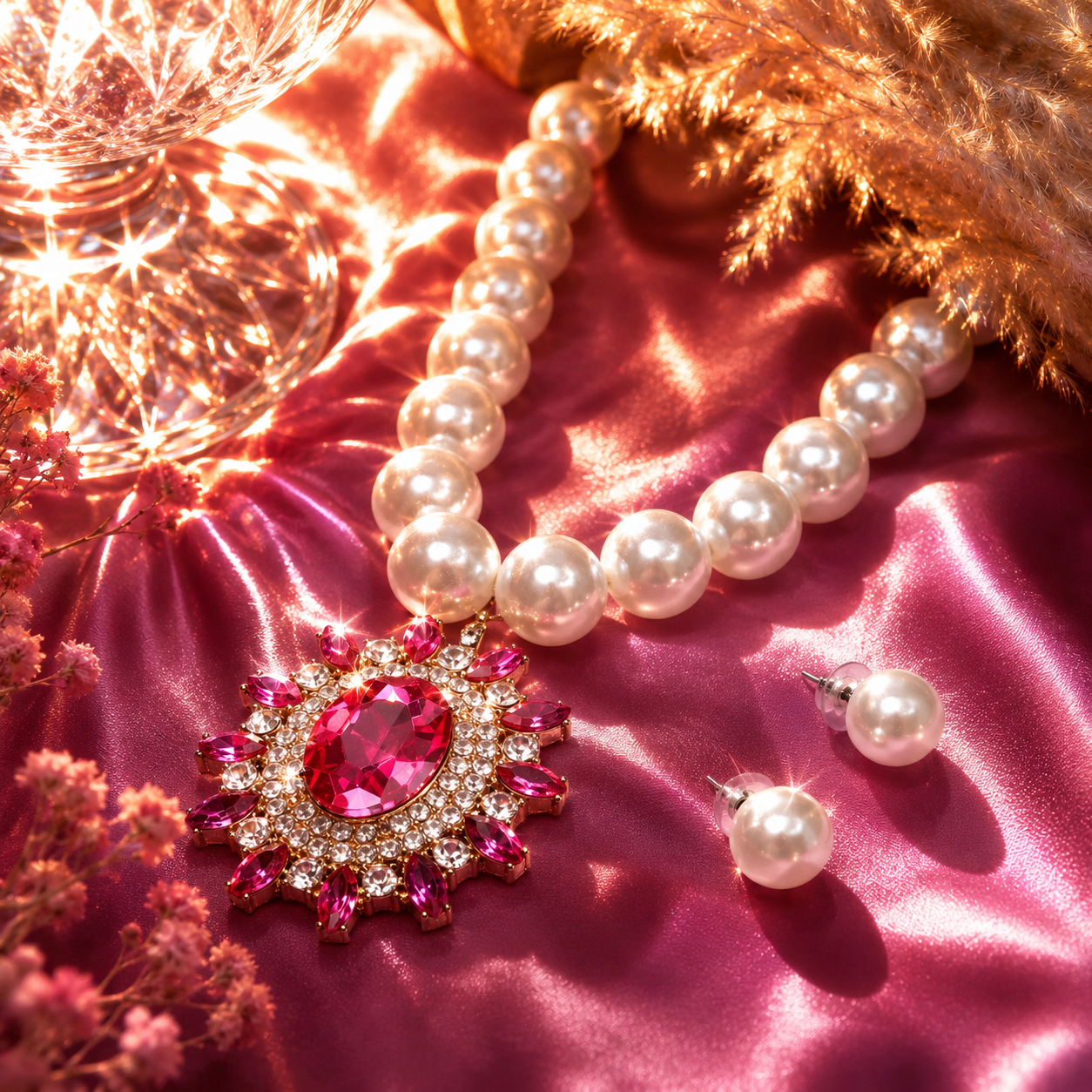 Celestia Pink Pearl Necklace Set