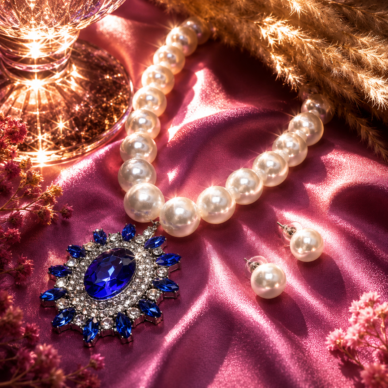 Celestia Blue Pearl Necklace Set