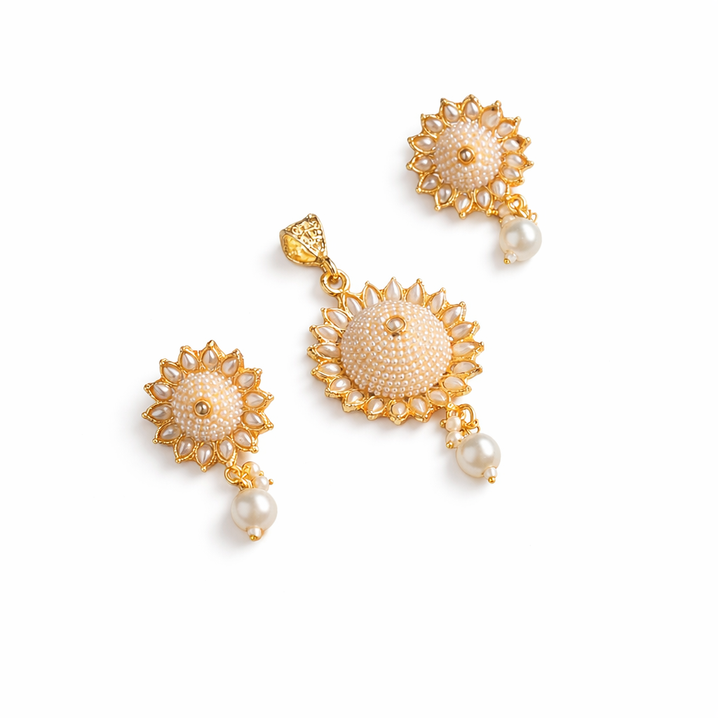 Sun Pearl Bloom Pendant Set Orange