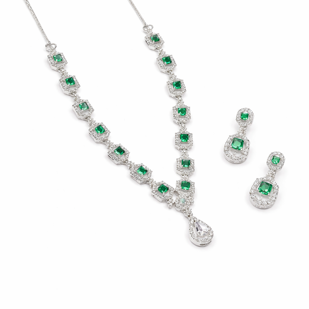 Emerald Prism Crystal Necklace Set