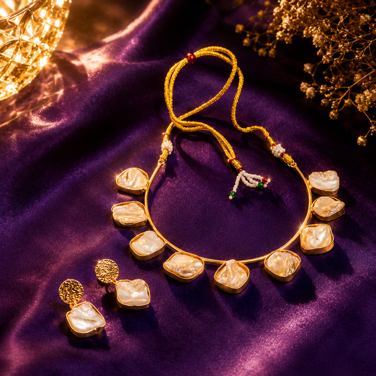 Ivory Petal Statement Necklace Set