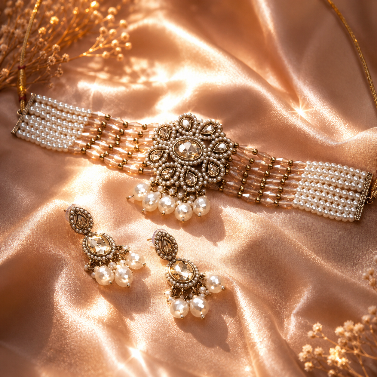 Noor-E-Jahan Rose Pearl Choker Set