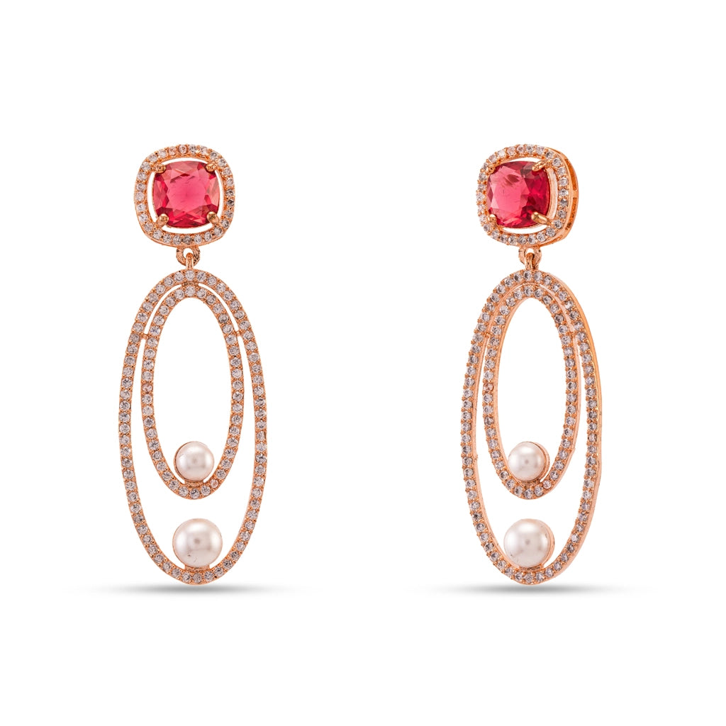 Rose Pearl Halo Danglers