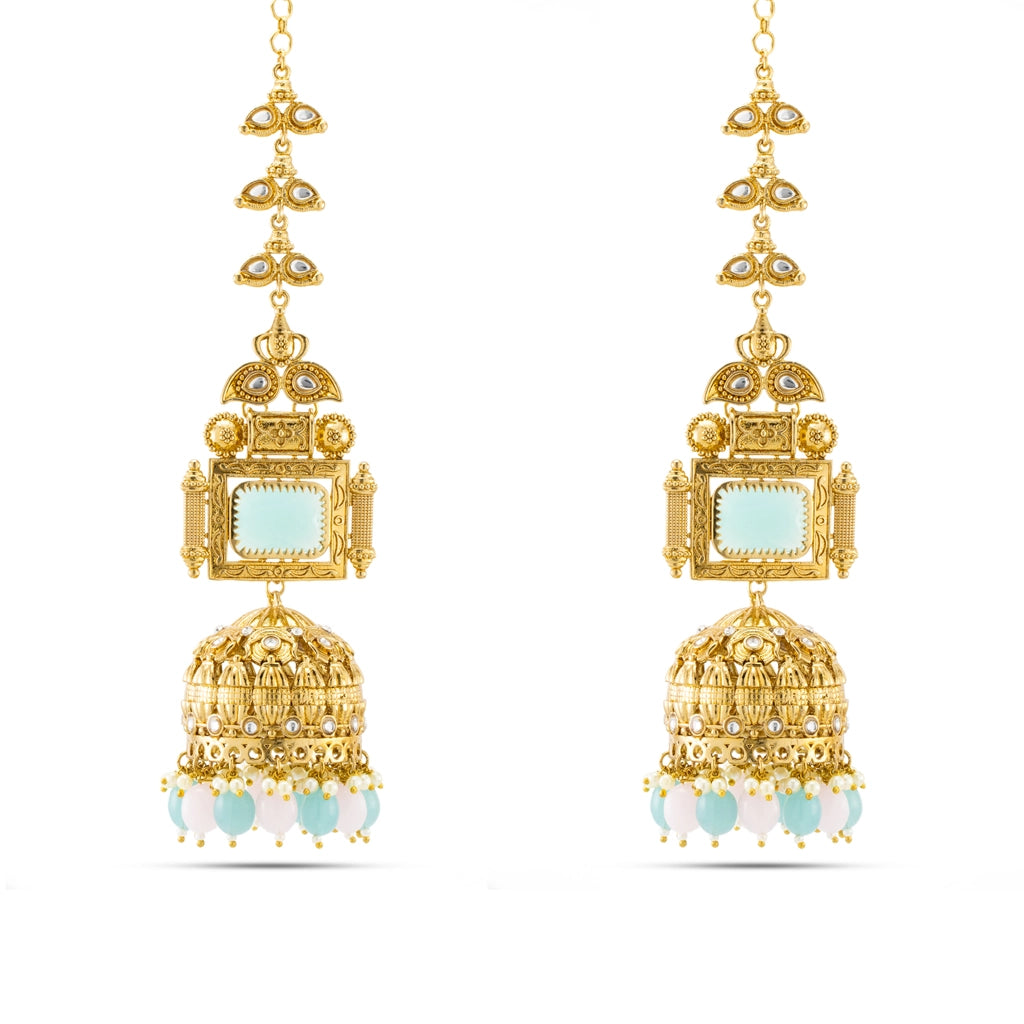 Blue Topaz Temple Jhumkas