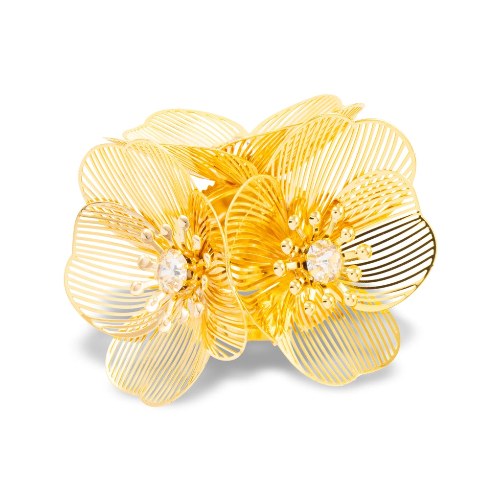 Golden Triple Bloom Crystal Ring
