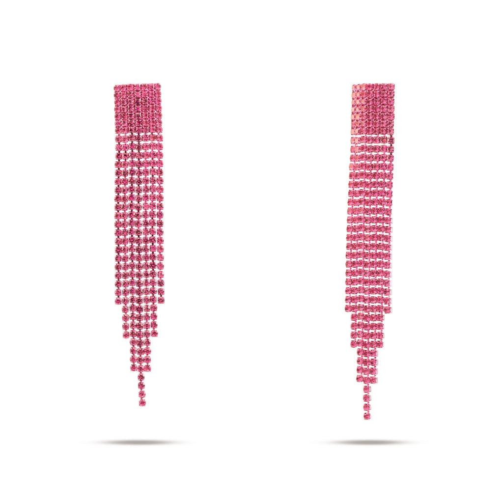 Pink Cascade Crystal Tassel Earrings