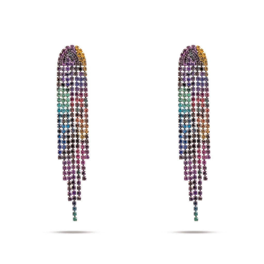 Crystal Halo Fringe Earrings Black