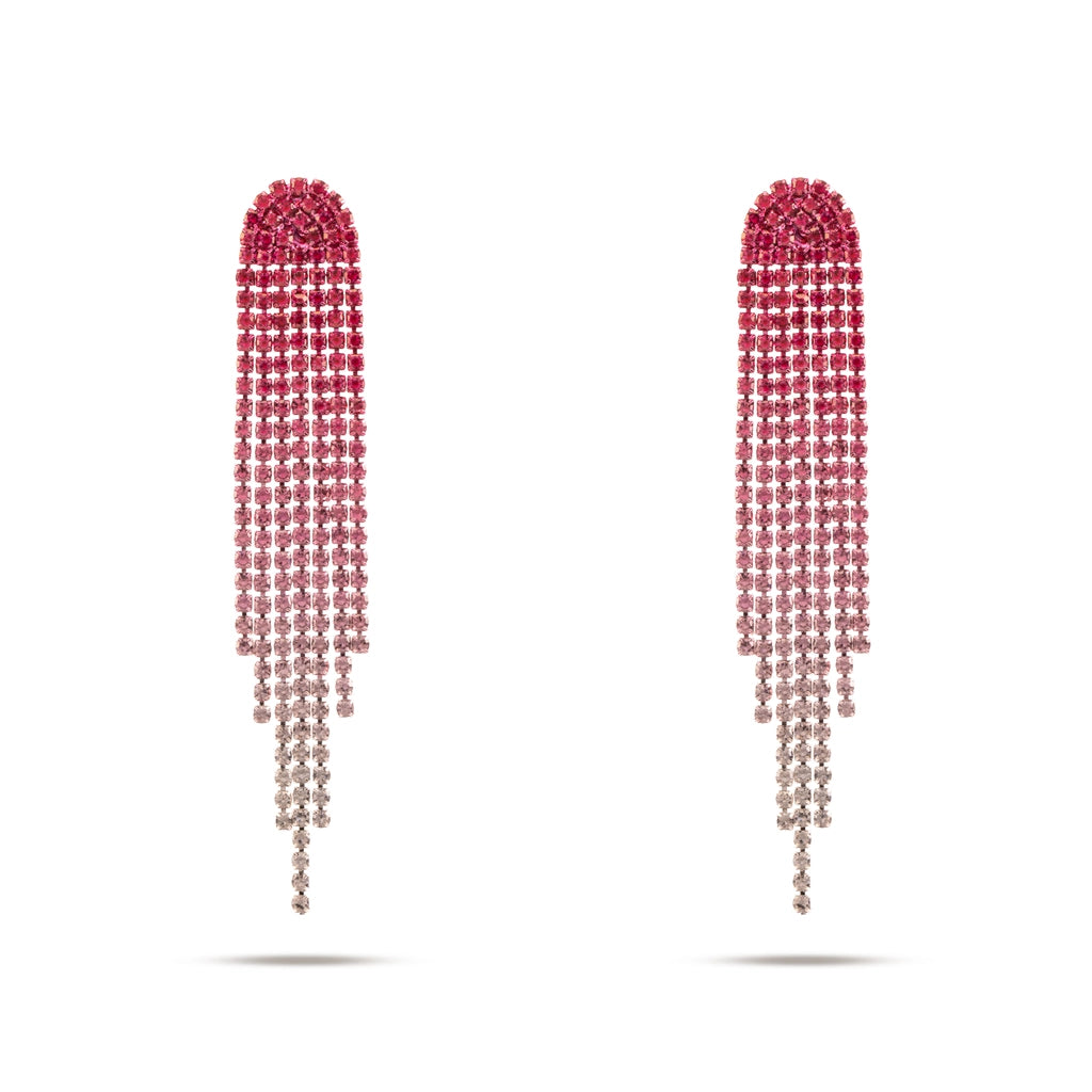 Crystal Halo Fringe Earrings Pink