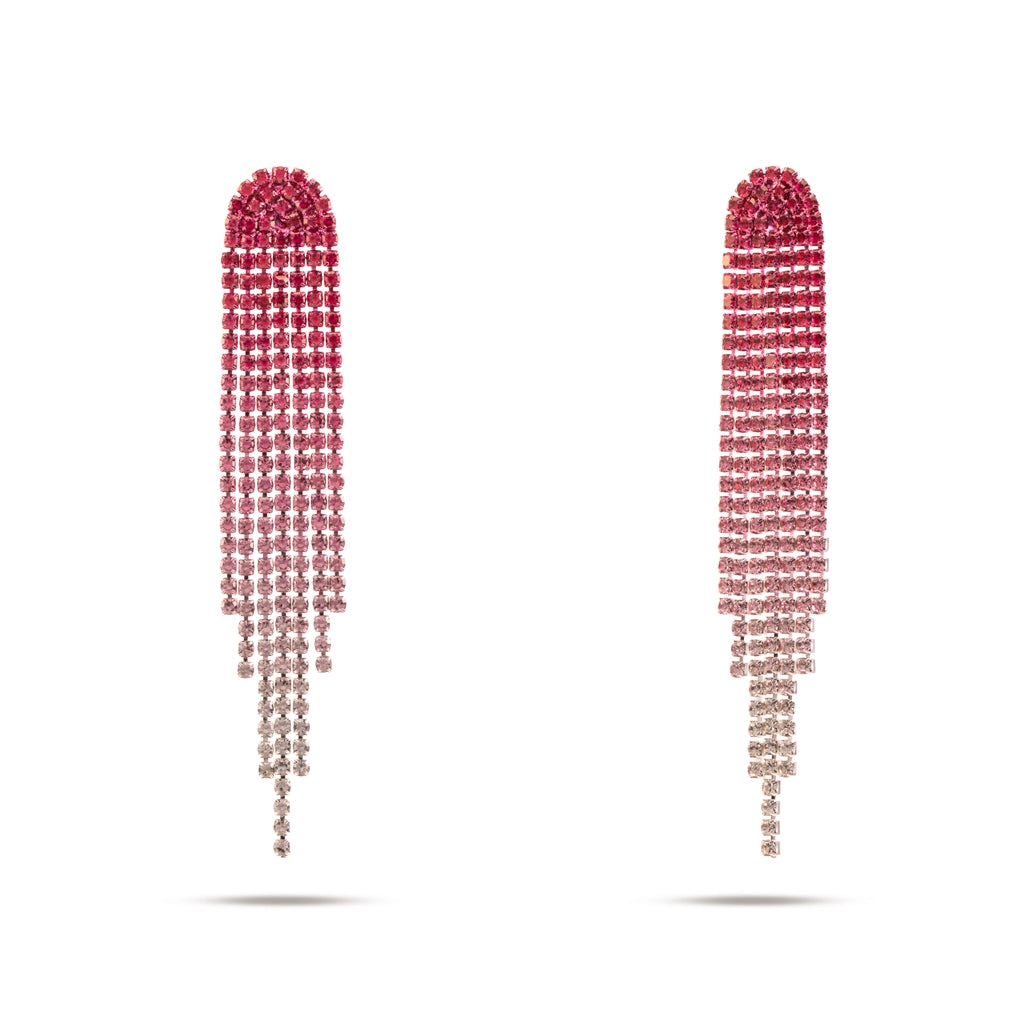 Crystal Halo Fringe Earrings Pink