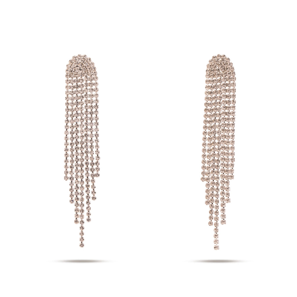 Crystal Halo Fringe Earrings Silver