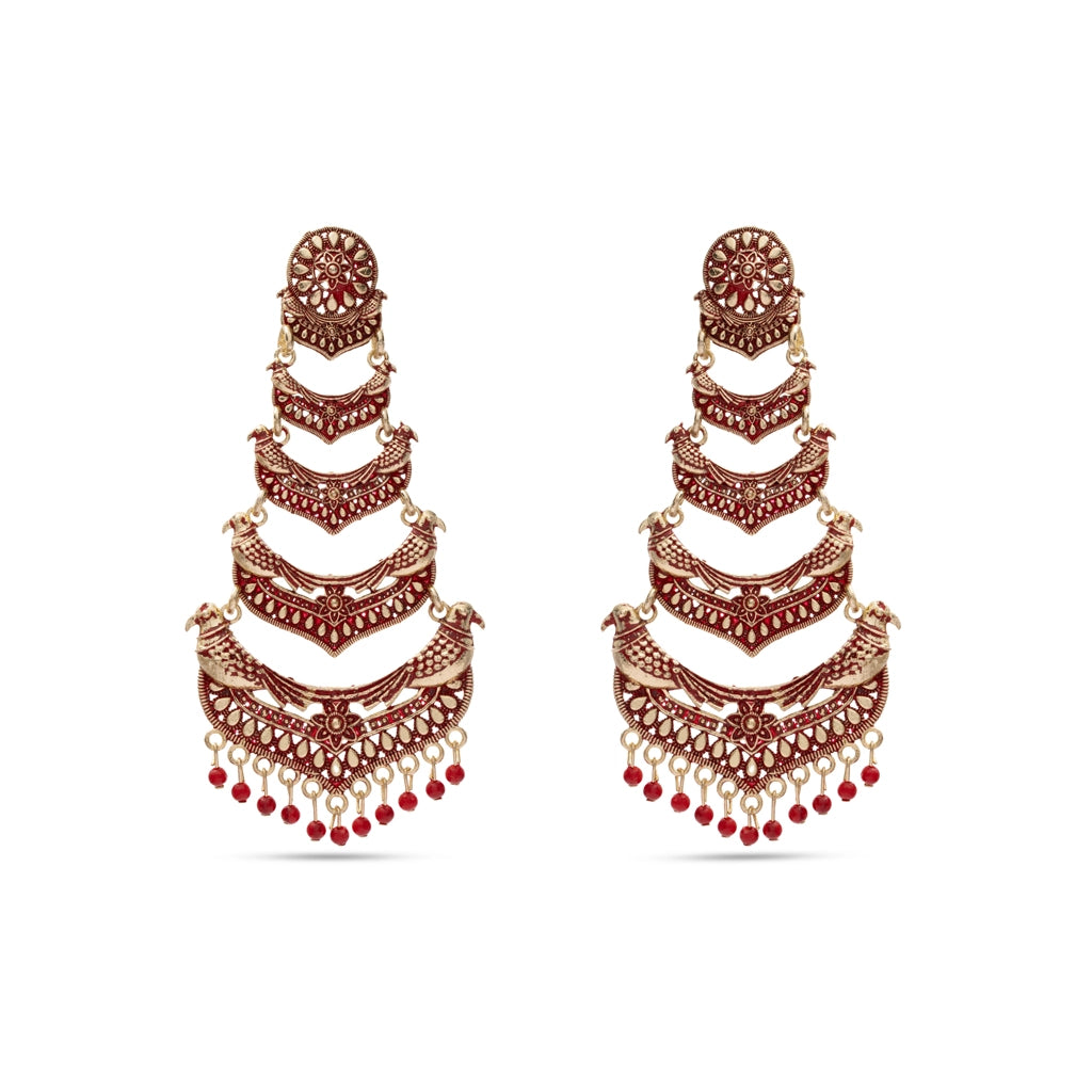 Crimson Vermilion Cascade Earrings