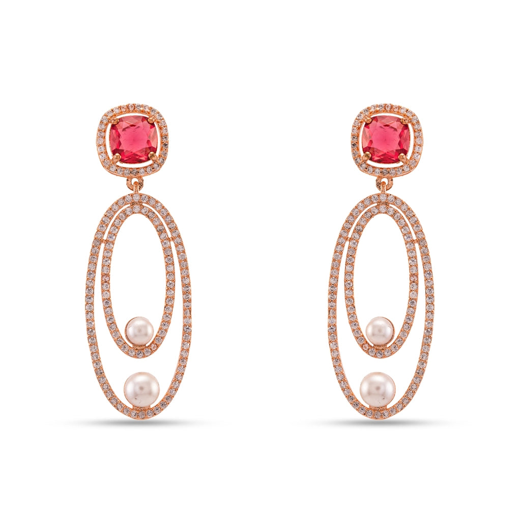 Rose Pearl Halo Danglers
