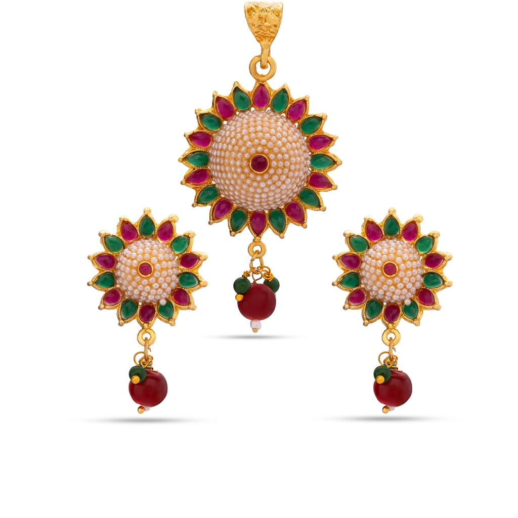 Flower Pearl Bloom Pendant Set