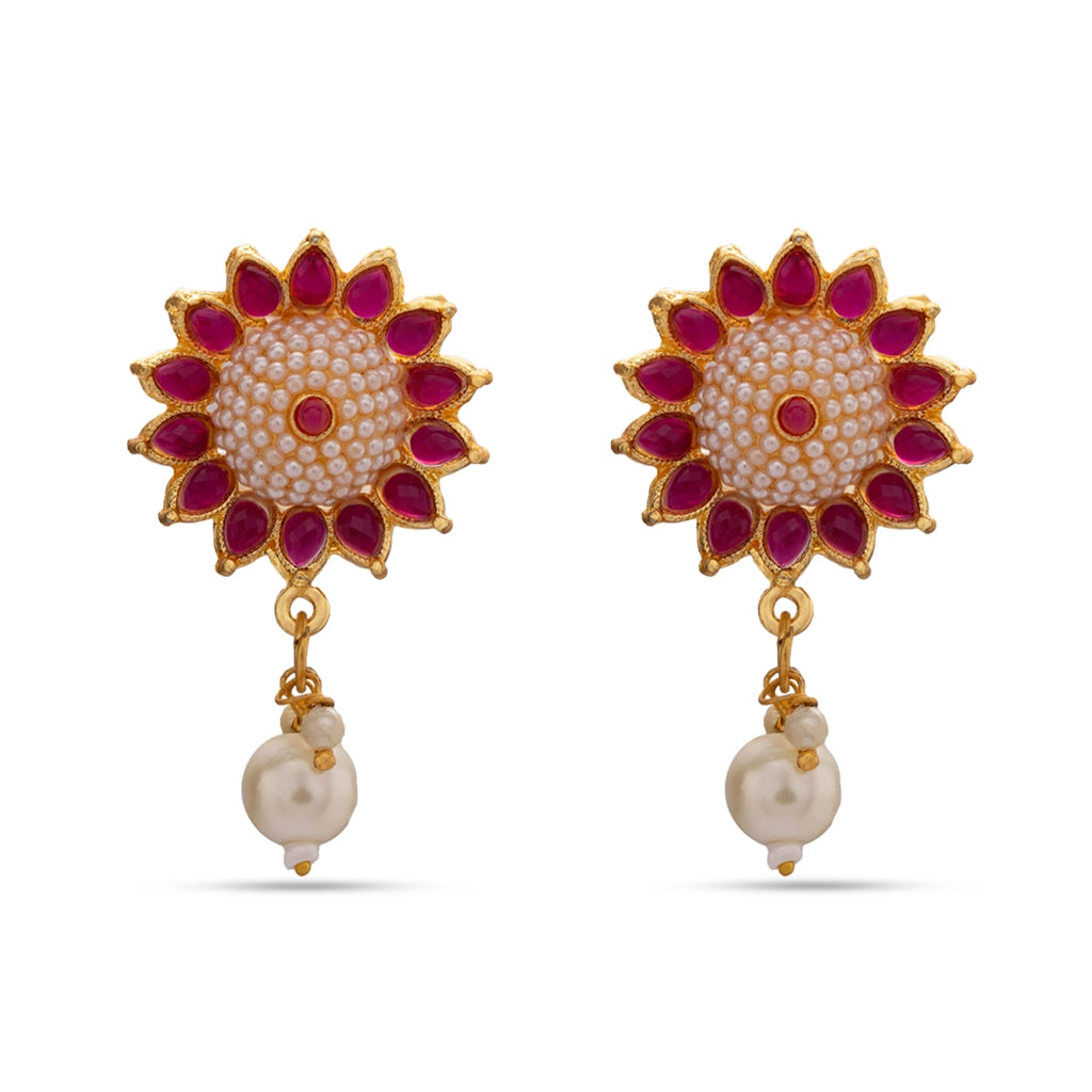 Sun Pearl Bloom Pendant Set Red
