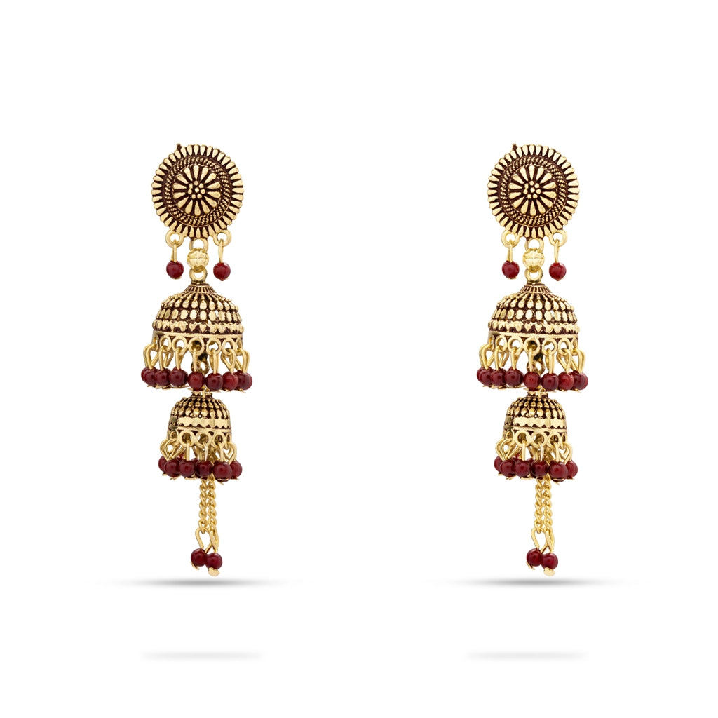 Crimson Cascade Jhumka Earrings